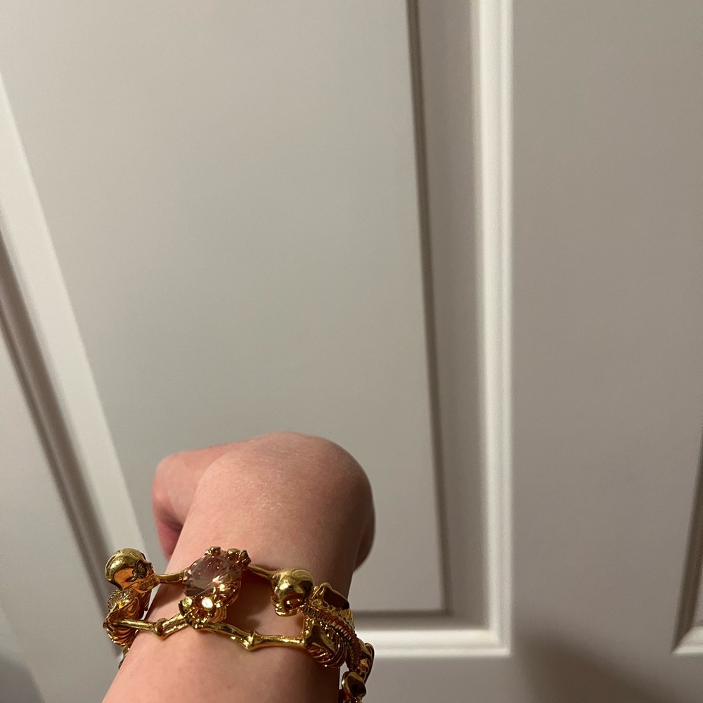 Alexander McQueen Gold Double Twin Skeleton Hinged Bangle Bracelet - Picture 7 of 10